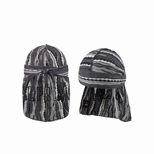Supreme X Coogi Knitted Durag - Black Grey  Embroidered Logo SS23 One Size