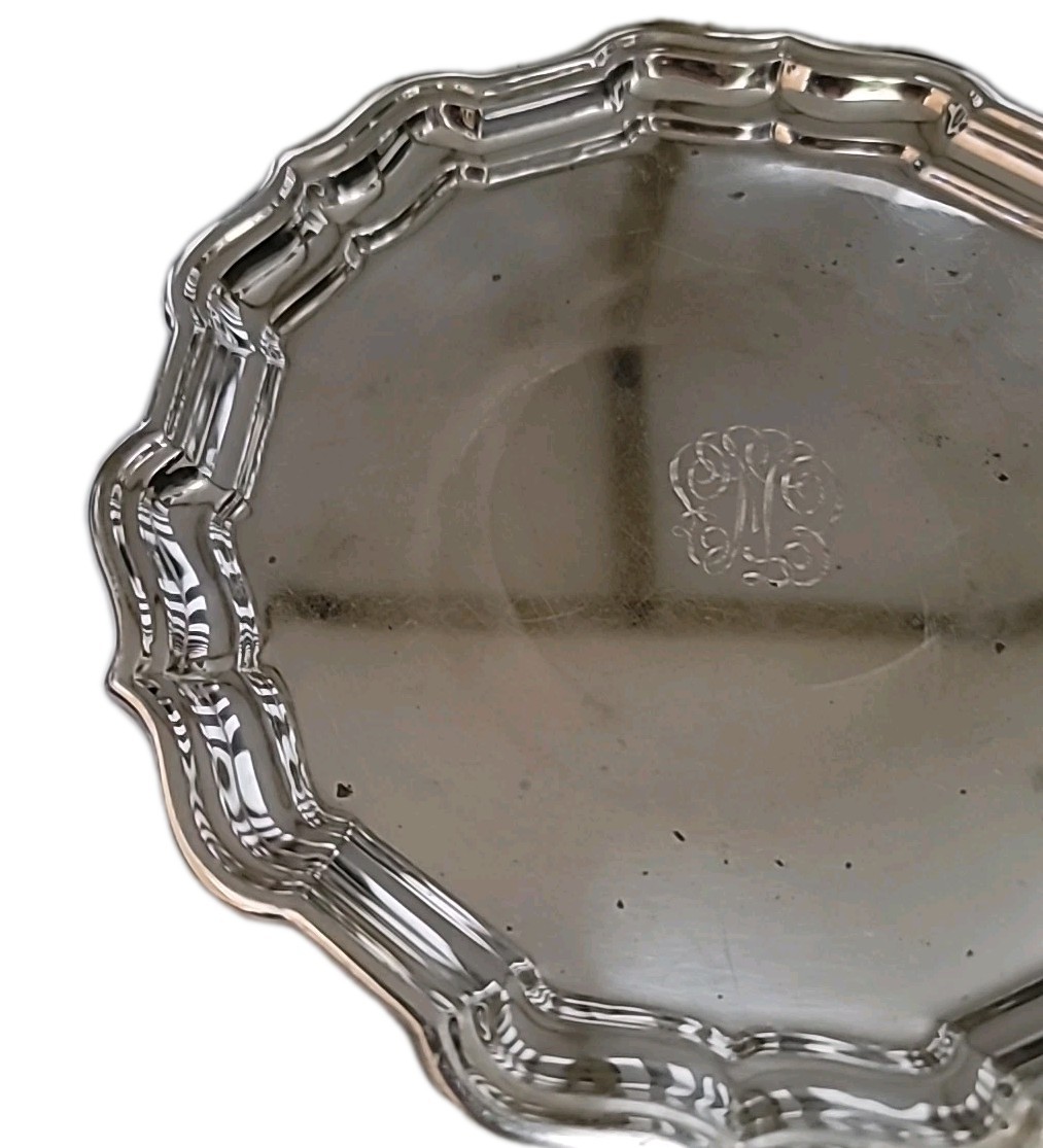 Frank W Smith Sterling Silver 8" Salver Chippendale Tray #378 212 grams