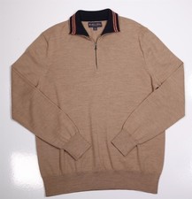 Brooks Brothers Light Brown Italian Wool 1/4 Quarter Zip Pullover Sweater Large