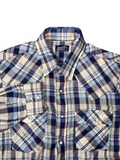 True VTG 70s Levi Plaid Pearl Snap Men  s XL Button Up Shirt Western Flap Pocket