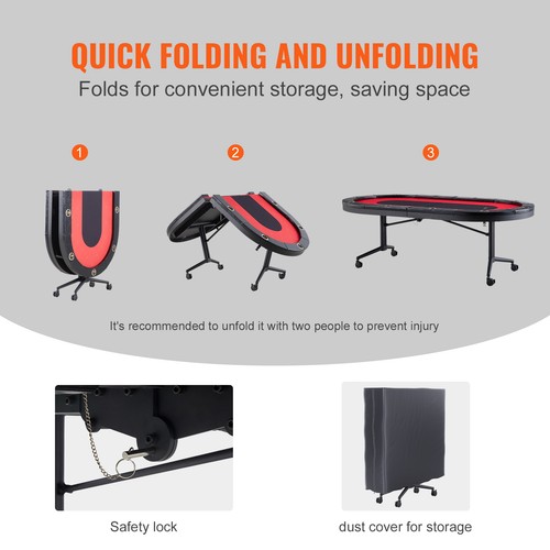 Uimoso Table de Poker Coussin de Table Pliable 10 Joueurs 229x122x80cm Rouge/Noir - Photo 3/11