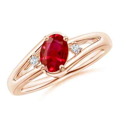 ANGARA Prong-Set Ruby Split Shank Ring in 14K Solid Gold ( Grade: AAA | 1 Ct)