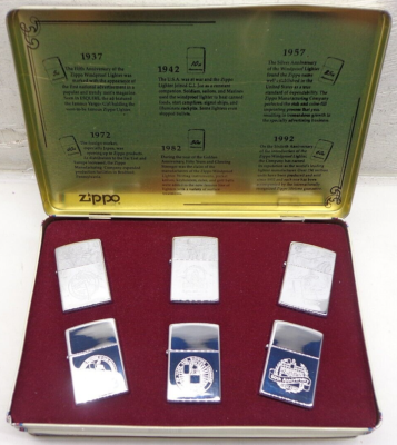 NEW UNFIRED ZIPPO SET of 6 Anniversary Series 1932-1992 Collectors