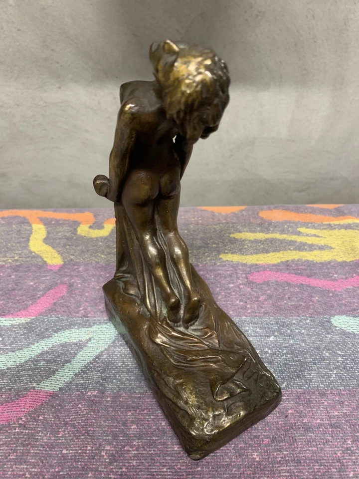 RARE SINGLE 1927 ART DECO ARMOR BRONZE NUDE FEMALE NYMPH BOOKEND - Image 3 of 4