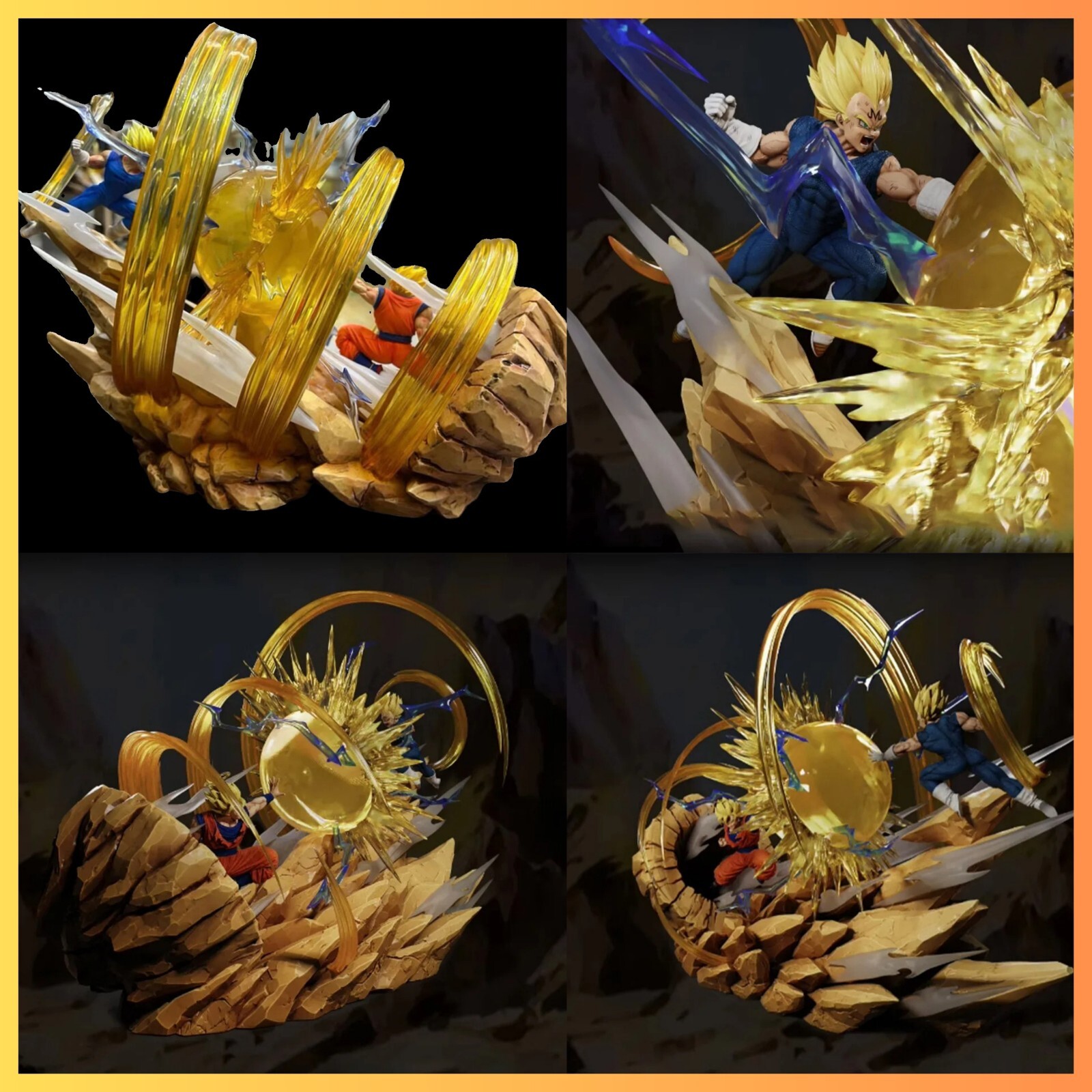 Figurine Goku vs Vegeta combat saiyan en résine pour décoration de bureau gaming