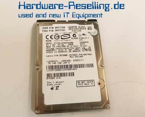IBM Hitachi 40GB 5400 rpm SATA 2,5" HDD HTS541040G9SA00 39T2700 0A27462 39T2701