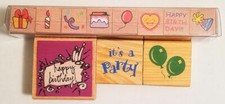LOT OF 11 RUBBER STAMPS Happy Birthday Party Balloons Hat Candle Present NEW