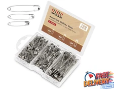 XKDOUS Safety Pins - 150 Pcs Assorted Sizes Silver Pins Bulk - Small & Large Hea