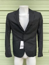 NEW ZARA MAN BLACK PINSTRIPE SUIT JACKET LONG SLEEVE BUTTON SIZE USA 36 y271