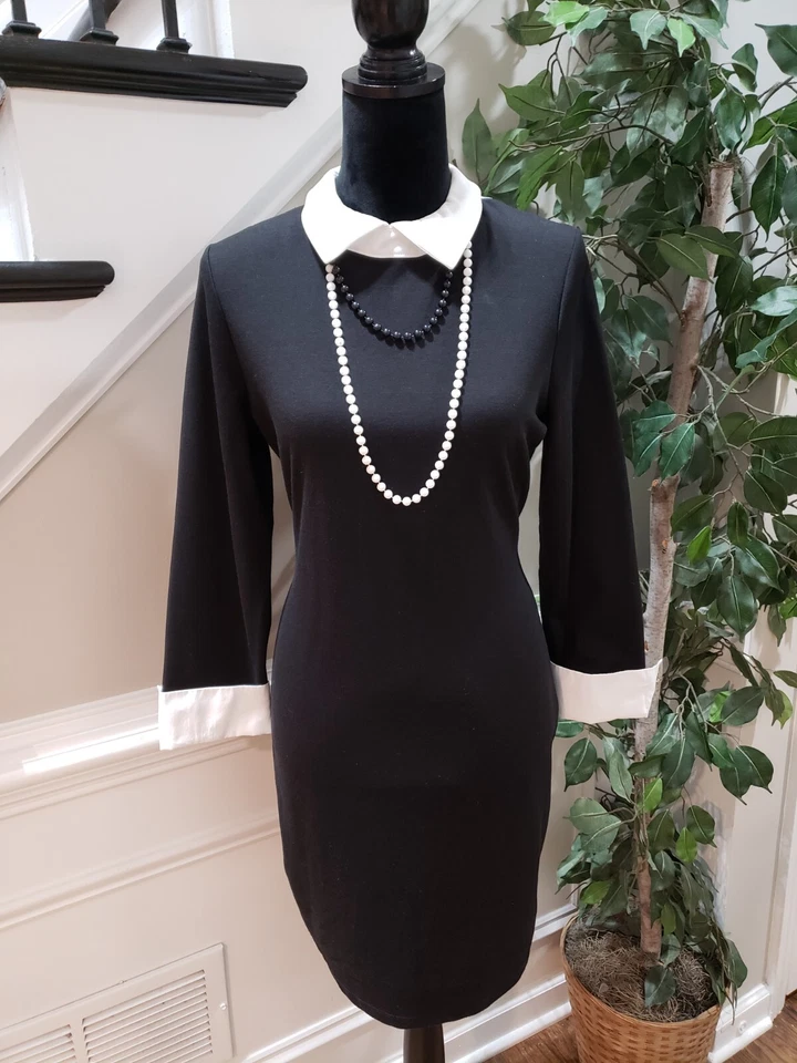 Venus Women's Black Polyester Collared Long Sleeve Casual Knee Length Dress 12 - Image 2 of 4