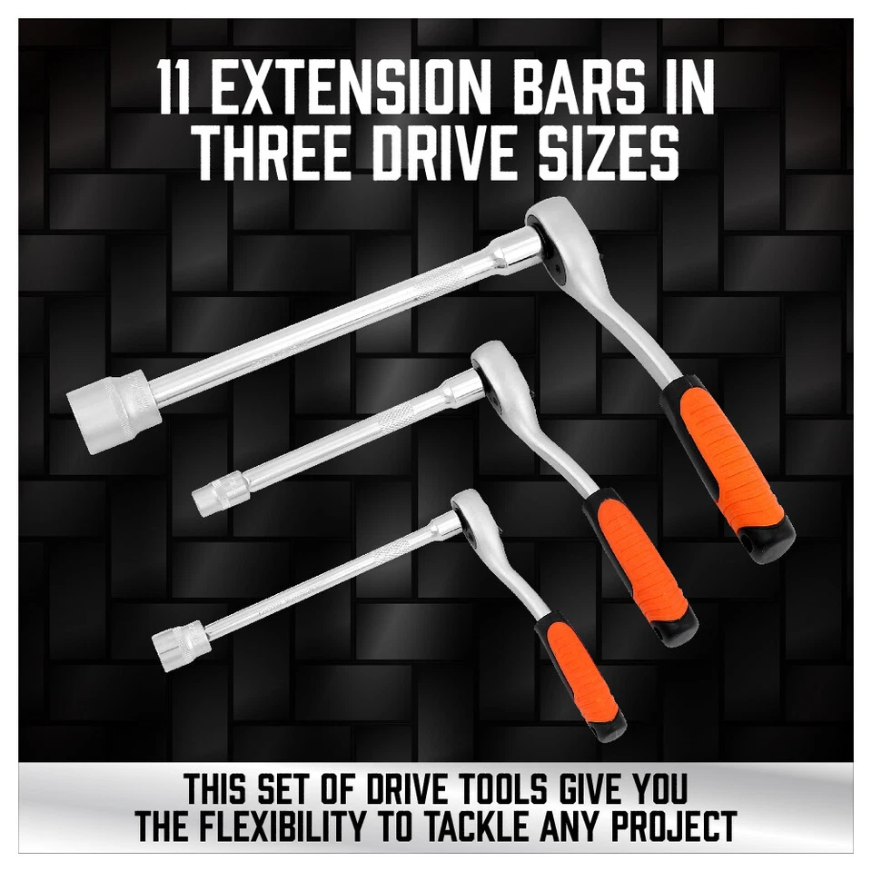 20 Extension Bar Set 1/4" 3/8" 1/2" Drive Socket Wrench Universal Joint Adaptor - Image 4 of 4