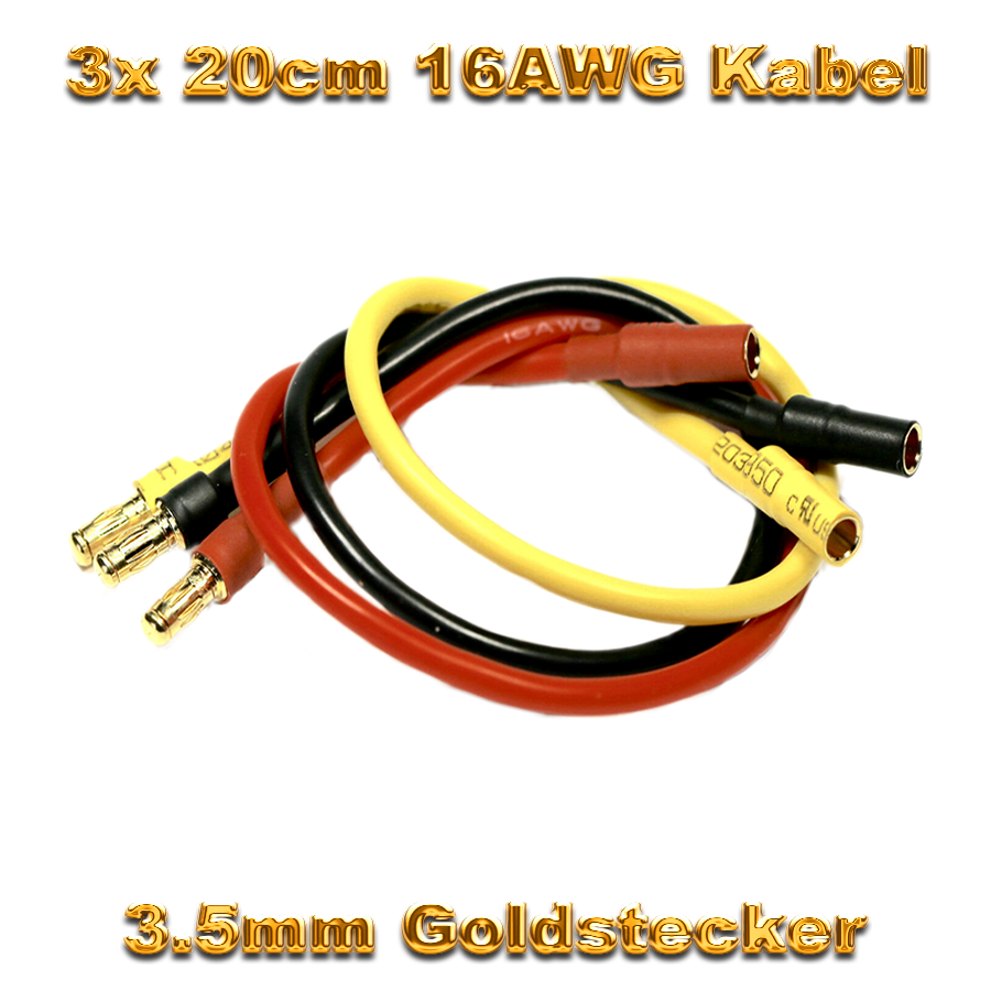 3 Set (9 Pezzi) Cavi Prolunga ESC/motore Brushless 20cm, Connettori Dorati 3.5mm Maschio/femmina, 16 AWG, Per RC Lipo, Vuniversum - 5