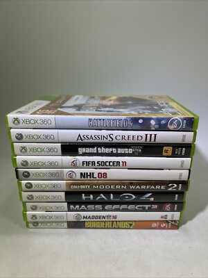 Lot Of 10 Xbox 360 Games: BF4, AC3, GTA5, FIFA11, NHL08, COD:MW2, Halo4+More