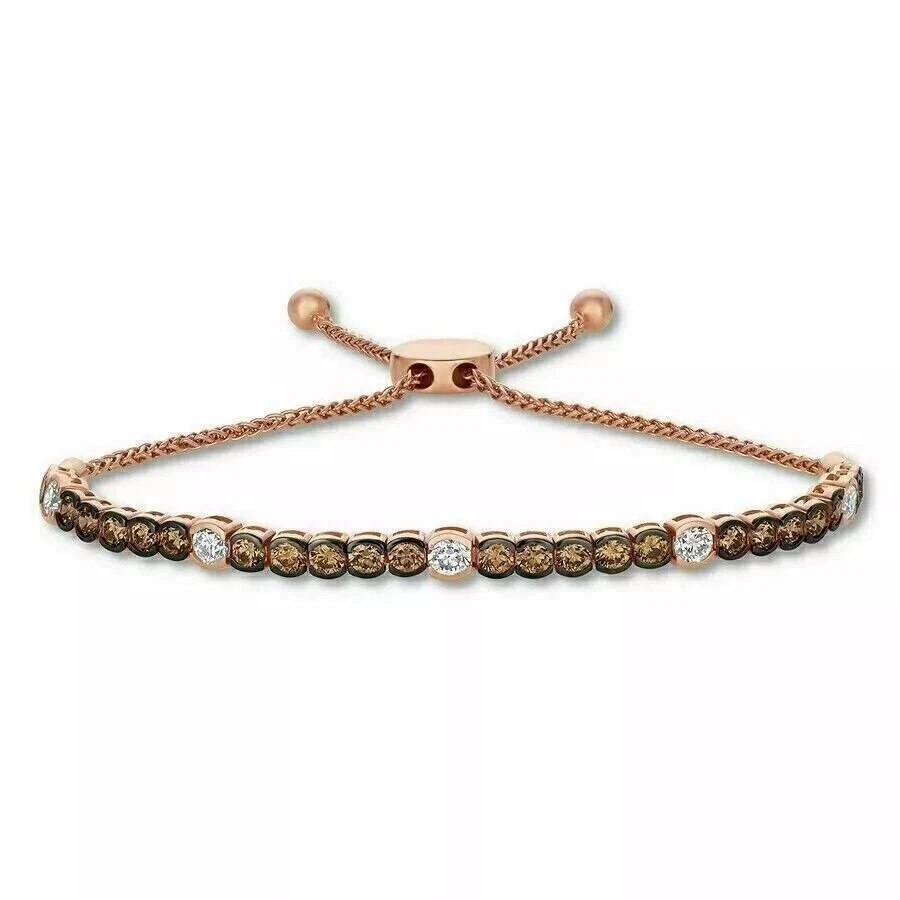 Brazalete redondo de diamantes de chocolate creado en laboratorio de 5 quilates para mujer enchapado en oro rosa de 14 k de 7" Foto 4 de 4