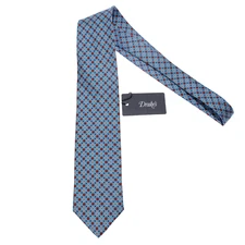 Drake's NWT Neck Tie in Light Blue w/ Orange/White Geometric Pattern 100% Silk