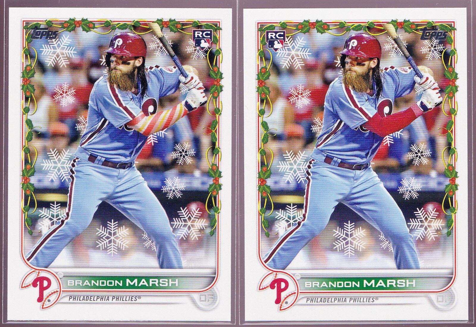 Brandon Marsh Phillies Rookie 2022 Topps Holiday Candy Cane Sleeve & Base HW66