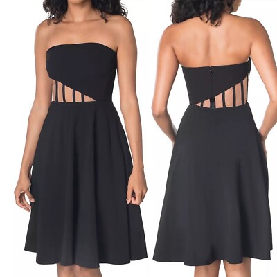 Dress The Population Anneli Black Asymmetric Insert Strapless Dress Size L