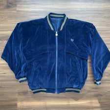 VINTAGE 90s GIVENCHY ACTIVEWEAR BLUE VELOUR DESIGNER REVERSIBLE ZIP UP JACKET XL