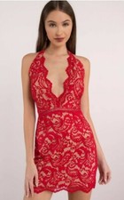 NWT TOBI Pamela Lace Up  Lace Bodycon Dress Red Xs