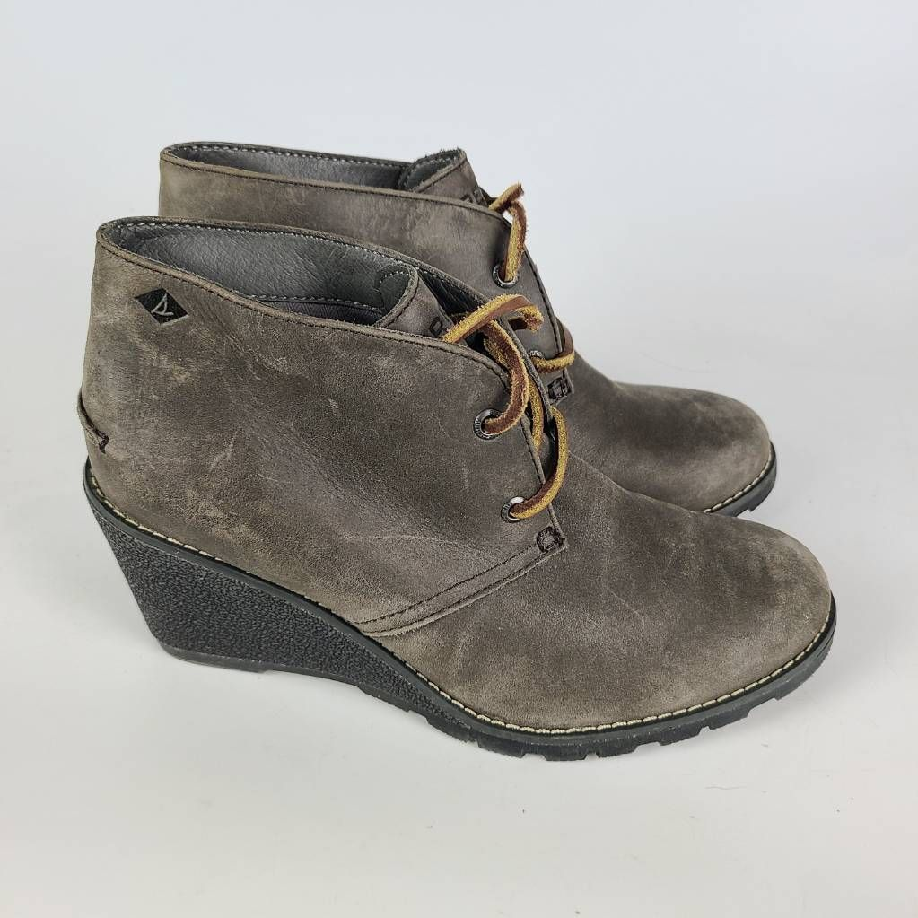 Sperry Womens Celeste Prow Ankle Boots Booties Gray Leather Wedge
