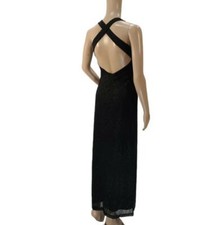 Womens Black Maxi Dress Sleeveless Criss Cross Back Faux Bead Chevron Size M