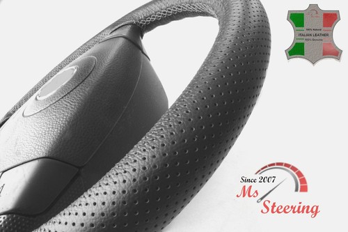 FOR GEO SPECTRUM 89-89 BLACK PERF LEATHER STEERING WHEEL COVER GREY STIT - Picture 3 of 6
