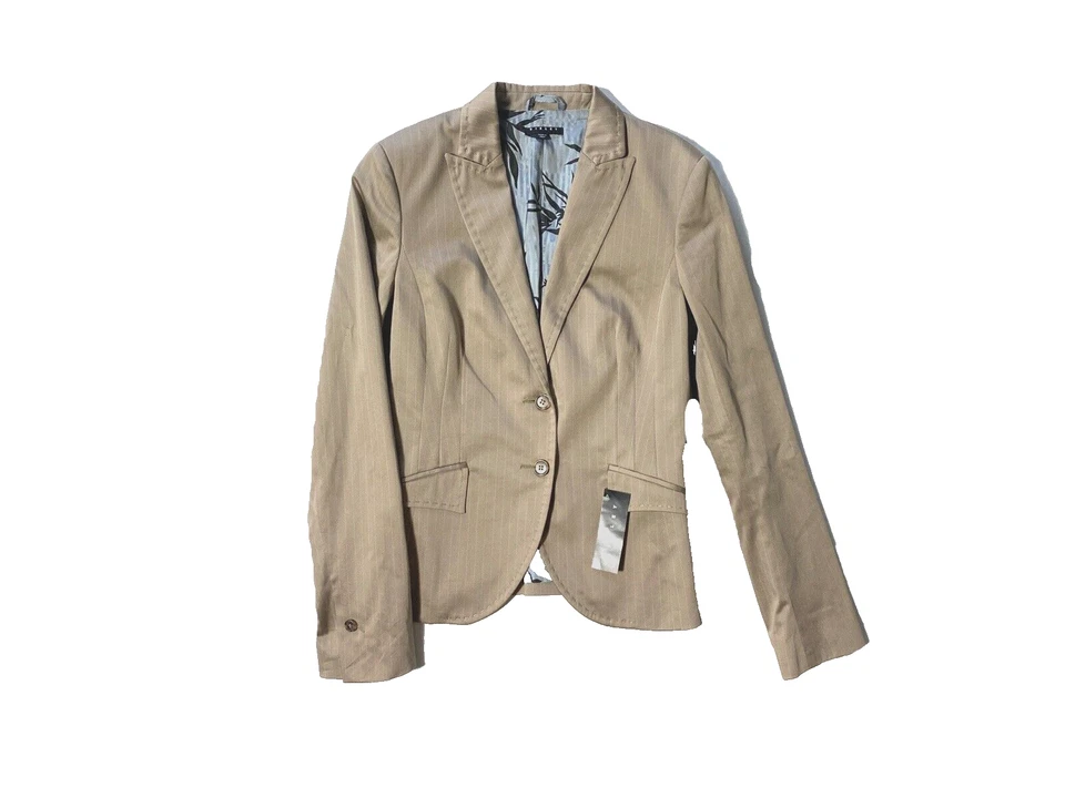 Blazer Sisley Nuevo con Etiquetas a Rayas Talla 42 o Pequeña Marrón Taupe Chaqueta a Rayas Nuevo Foto 3 de 4
