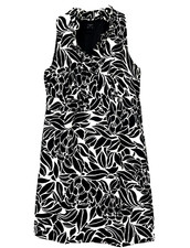 ANN TAYLOR BLACK & WHITE SLEEVELESS FLORAL DRESS, RUFFLED V-NECK, WOMEN'S 12