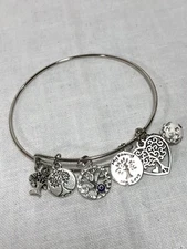 New Silver Tone Expandable Rhinestones Charms Tree Of Life Bangle Bracelet