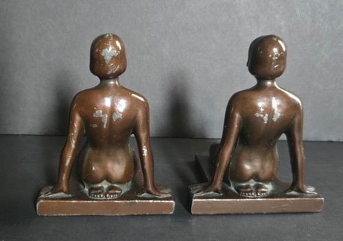 RARE ORIGINAL C1920s DECO NUART FRANKART NUDE FLAPPER MODEL DARK BRONZE BOOKENDS - Picture 11 of 15