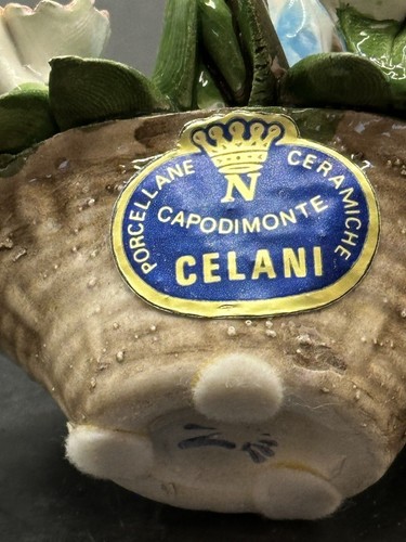 Italian Ceramic Roses Bouquet Porcelain Basket Celani Capodimonte Vintage 1970 - Picture 5 of 10