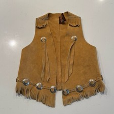 John R Craighead Size Medium Western Cowboy 100 Leather Vest Fringe Costume