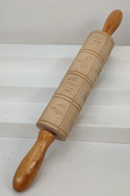 Easter Spring Wood Carved Flowers Eggs Bird Butterfly Cookie Press Rolling Pin
