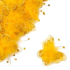 Bulk Buy of 400 Gold Nylon, Feather and Jeweled 1-3/4" Butterflies
