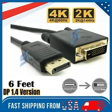 6 Feet Gold Plated DisplayPort DP to DVI-D Male Dual Link Cable Adapter 1080p