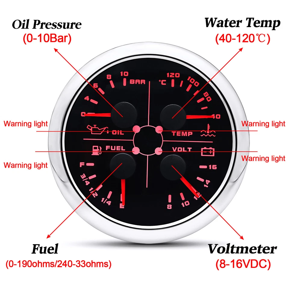 2 Gauges Set GPS Speedometer 0-160MPH&Fuel Gauge Water Temp Volt For Car Boat - Image 2 of 4