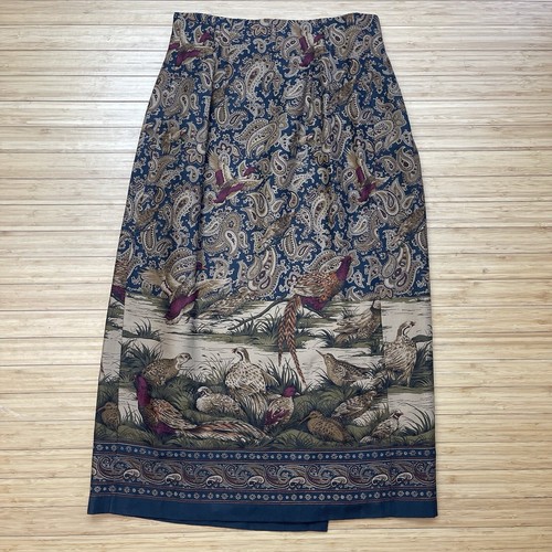 Vtg Bentley Arbuckle Wrap Midi Skirt Paisley Pheasant/Bird Size 6 Wool Blend - Picture 8 of 10