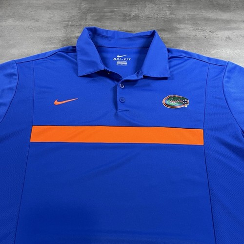 Nike Golf Florida Gators Polo Shirt Men 2XL XXL Blue Stripe Dri FIt UF NCAA