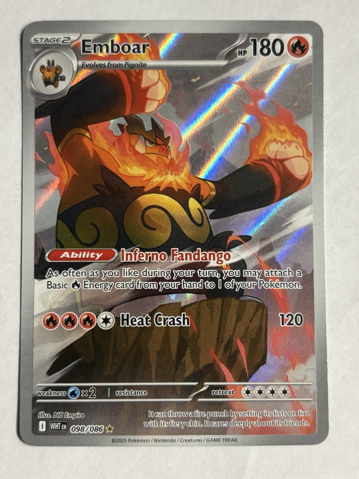 Emboar 098/086 Holo Illustration Rare White Flare Pokemon NM