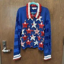 Jack B Quick Americana Santa Stars Christmas Sweater Women s L Vintage 90s USA