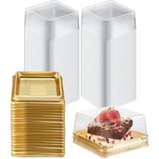 50 Pcs 3 Inch Mini Cake Box, Clear Plastic Cupcake Box with Lids Single Squar...