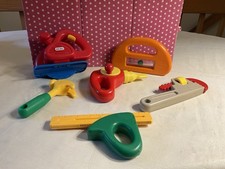VTG LITTLE TIKES WORKBENCH TOOLS: PIPE WRENCH, CIRCULAR SAW, LEVEL PRETEND PLAY