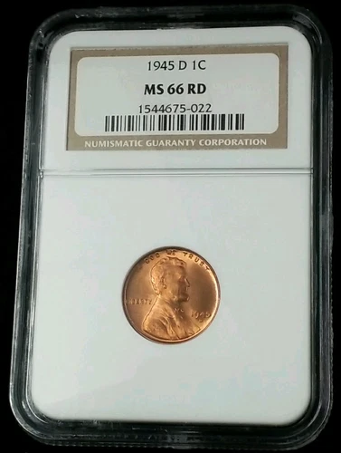 1945 D 1C Lincoln Wheat Cent NGC MS 66 RD #3489
