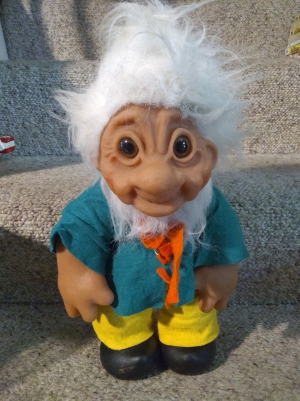 1977 Thomas Dam Grandpa Troll Doll 14" Grandpa White Hair Soft Vinyl VG+ RARE 