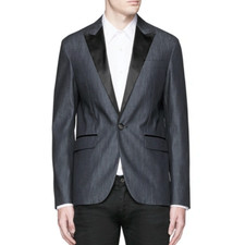DSQUARED2 s20 TOKYO Cotton Denim Tuxedo Blazer Peak Silk Satin Trim i48-50 38-40