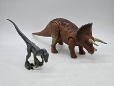 Jurassic World Dinosaurs 2 Figures Velociraptor Blue  Roarivores Triceratops