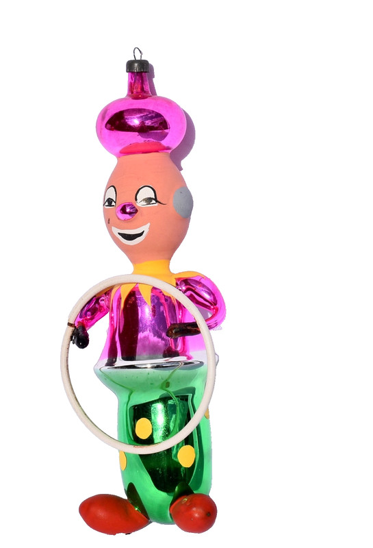 Vintage Blown Glass CLOWN Holding White Hoop Christmas Ornament De Carlini Italy