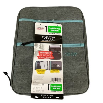 Five Star 1'' Three Ring Binder Zipper Carry All Grey Blue 12 3/4  x 9 3/4 