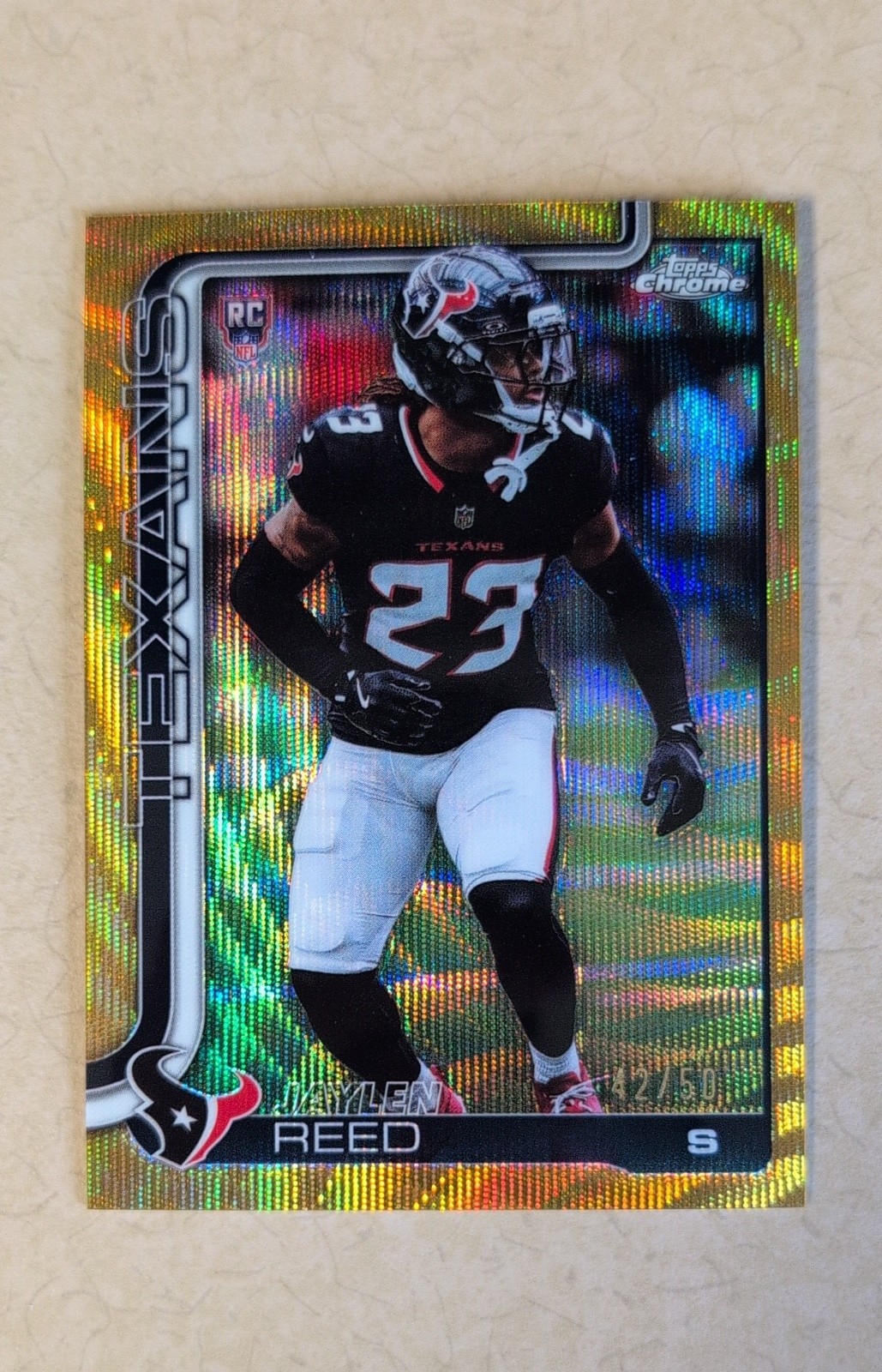 2025 Topps Chrome Football Jaylen Reed #374 Gold Wave Refractor /50 (RC) Texans