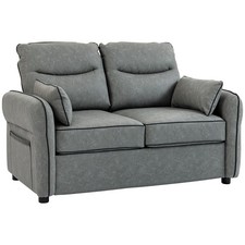 HOMCOM Loveseat Sofa, Faux Leather Sofa with Thicken Cushion, Grey